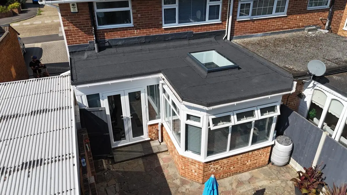 Completed flat roof extension with skylight