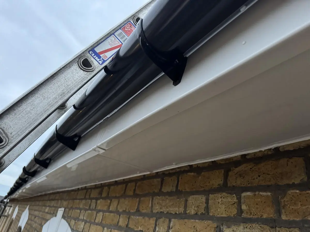 New gutter and fascia board close-up detail