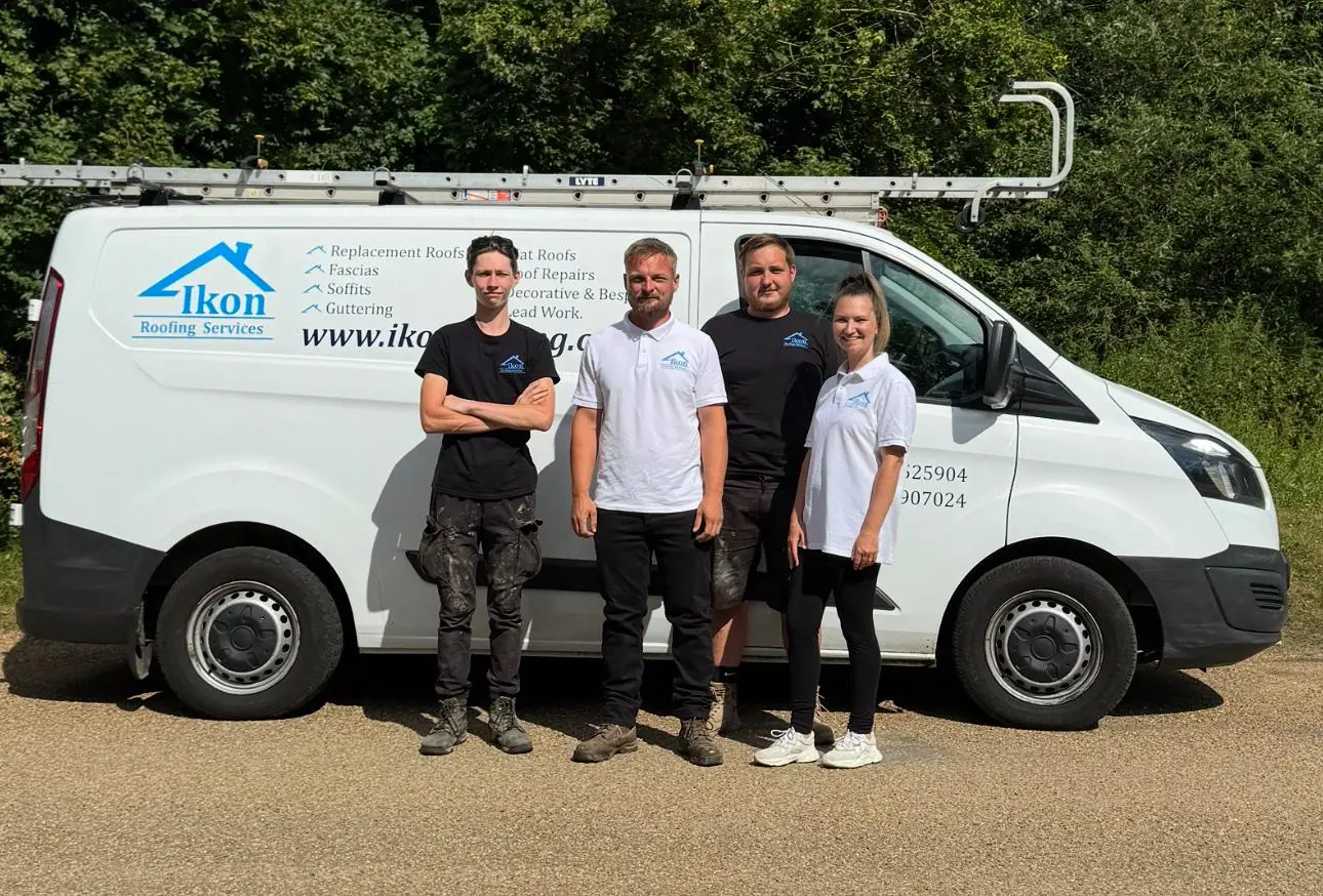 The IKON Roofing team in front of branded van in Kent