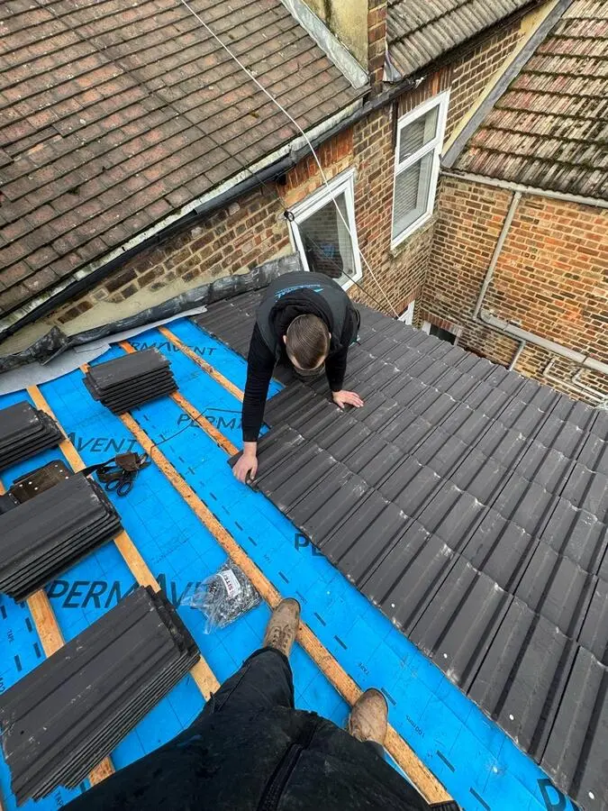 Concrete tile installation in progress